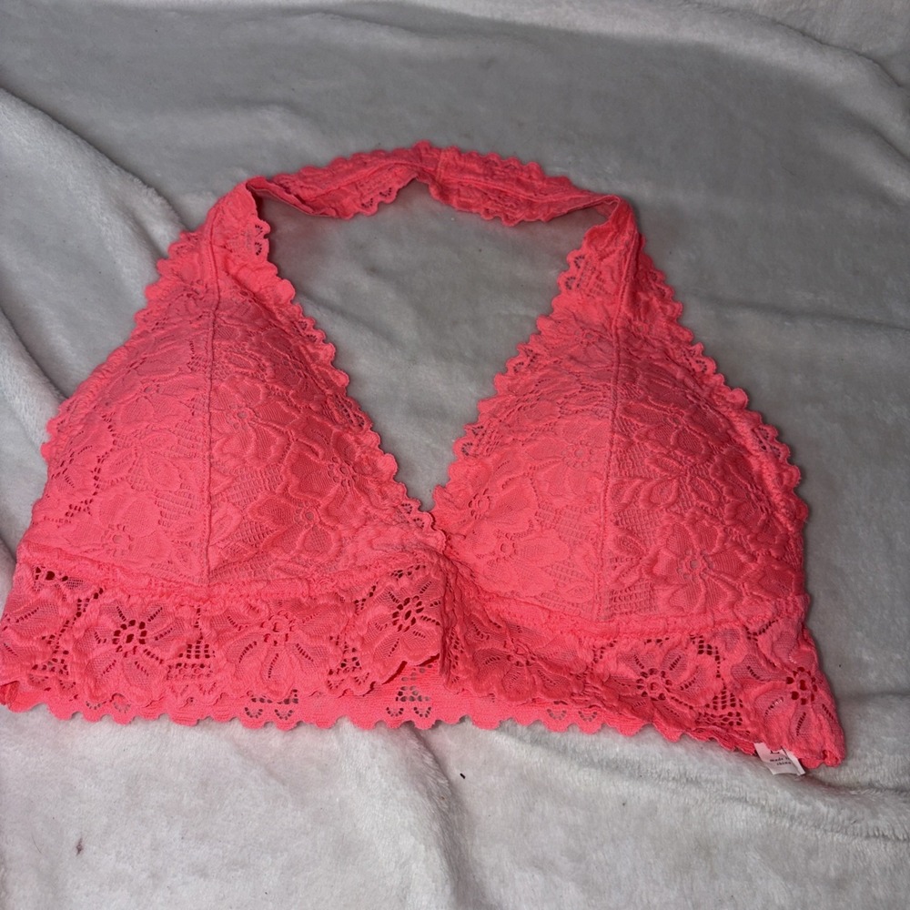 LIVELY‎ LLD The Palm Lace Bralette Neon Hot Pink Size Large Wireless breathable